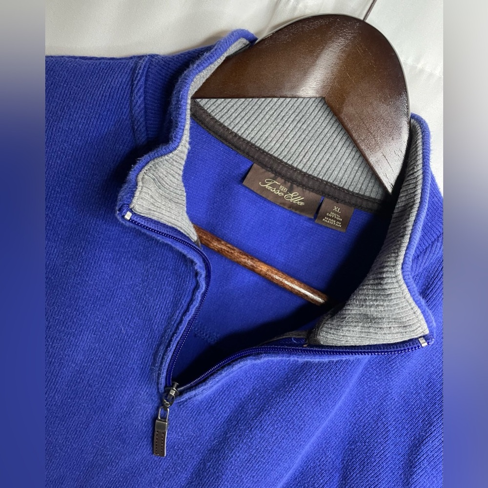 Tasso Elba mens blue 1/4 zip XL ribbed pullover sweater baggy heavy warm Y2K dad